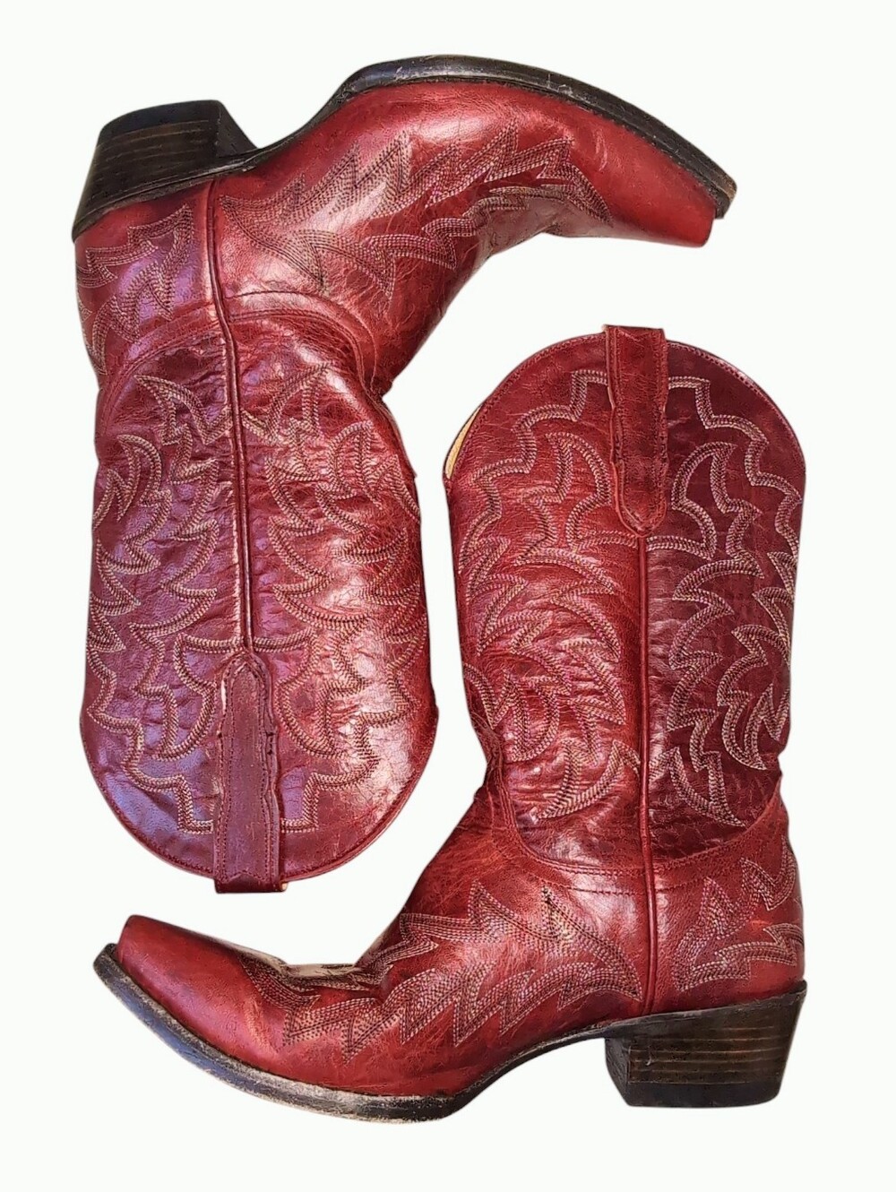 Vintage Cavender’s Red Leather Embroidered Western Cowgirl Boots Women's 7.5 M